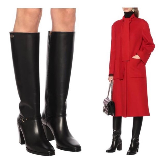 Gucci Black Marmont Leather Elite Calf Knee High Boots Sz 36.5 - Picture 16 of 16